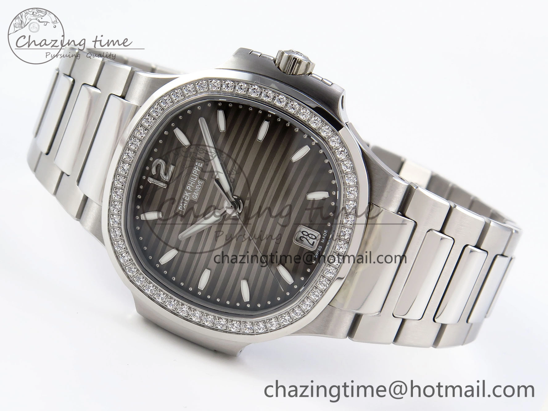 NAUTILUS 7118 LADIES SS PPF 1:1 BEST EDITION BROWN DIAL DIAMONDS BEZEL ON SS BRACELET 324CS RelaxedFit 8771