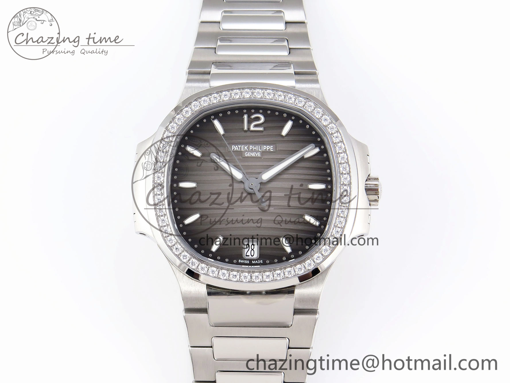 NAUTILUS 7118 LADIES SS PPF 1:1 BEST EDITION BROWN DIAL DIAMONDS BEZEL ON SS BRACELET 324CS RelaxedFit 8771