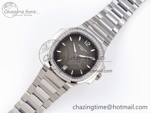 NAUTILUS 7118 LADIES SS PPF 1:1 BEST EDITION BROWN DIAL DIAMONDS BEZEL ON SS BRACELET 324CS RelaxedFit 8771