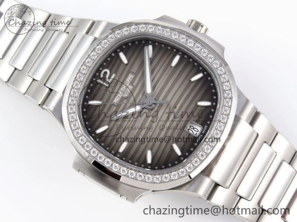NAUTILUS 7118 LADIES SS PPF 1:1 BEST EDITION BROWN DIAL DIAMONDS BEZEL ON SS BRACELET 324CS RelaxedFit 8771