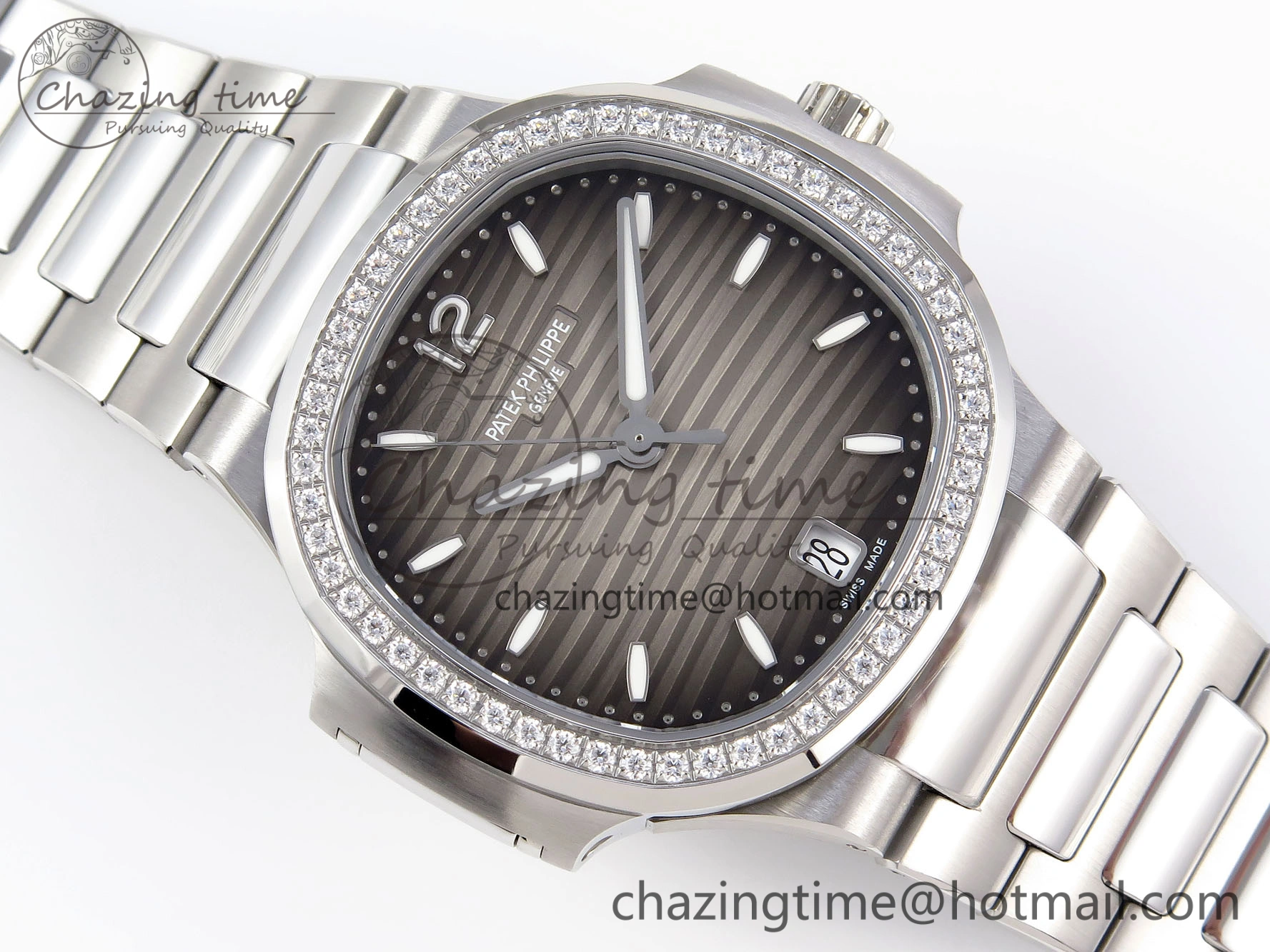 NAUTILUS 7118 LADIES SS PPF 1:1 BEST EDITION BROWN DIAL DIAMONDS BEZEL ON SS BRACELET 324CS RelaxedFit 8771
