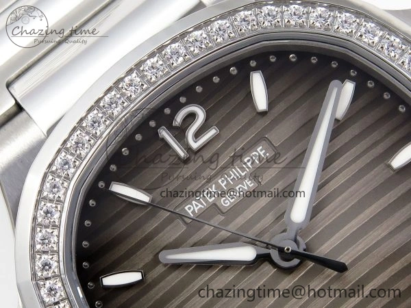 NAUTILUS 7118 LADIES SS PPF 1:1 BEST EDITION BROWN DIAL DIAMONDS BEZEL ON SS BRACELET 324CS RelaxedFit 8771