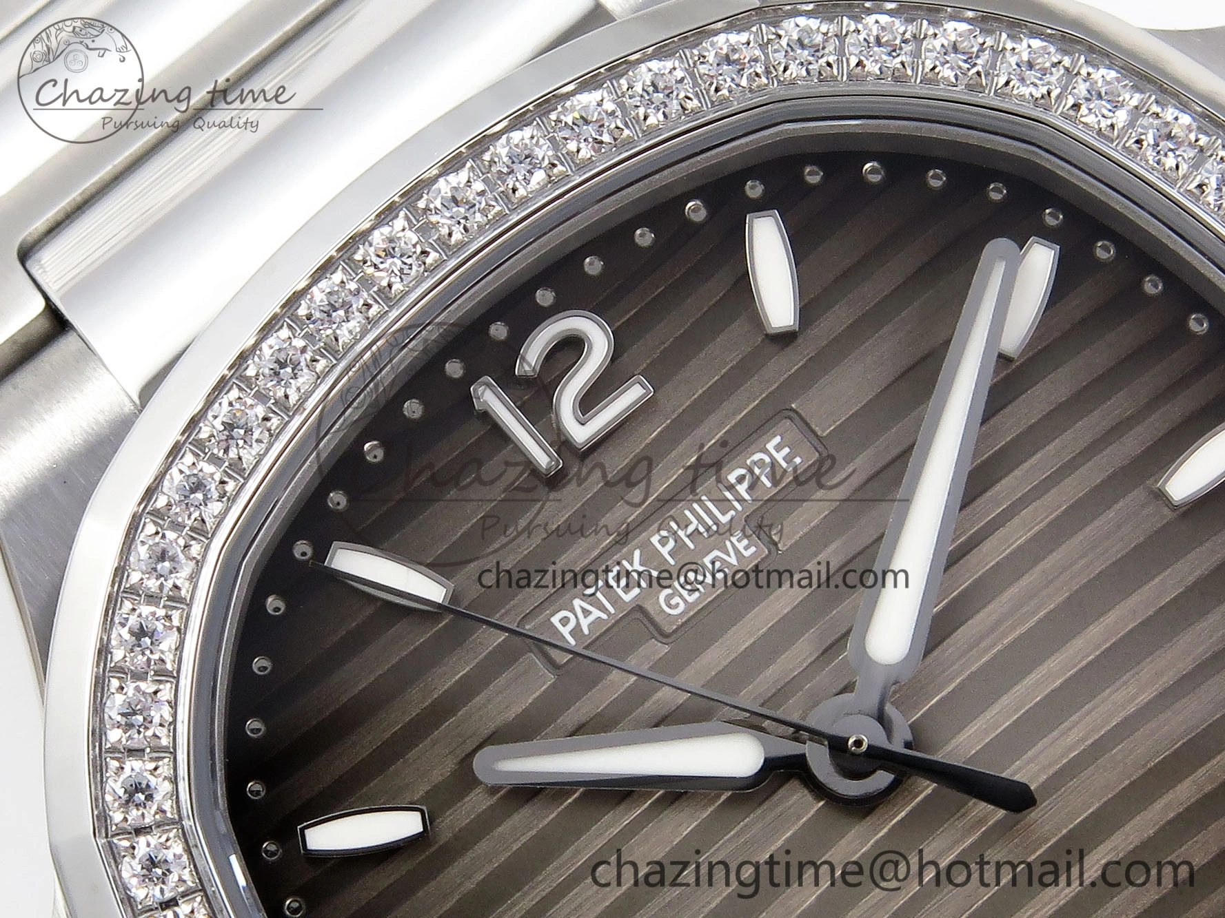 NAUTILUS 7118 LADIES SS PPF 1:1 BEST EDITION BROWN DIAL DIAMONDS BEZEL ON SS BRACELET 324CS RelaxedFit 8771