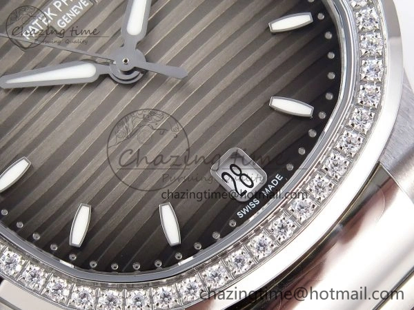 NAUTILUS 7118 LADIES SS PPF 1:1 BEST EDITION BROWN DIAL DIAMONDS BEZEL ON SS BRACELET 324CS RelaxedFit 8771
