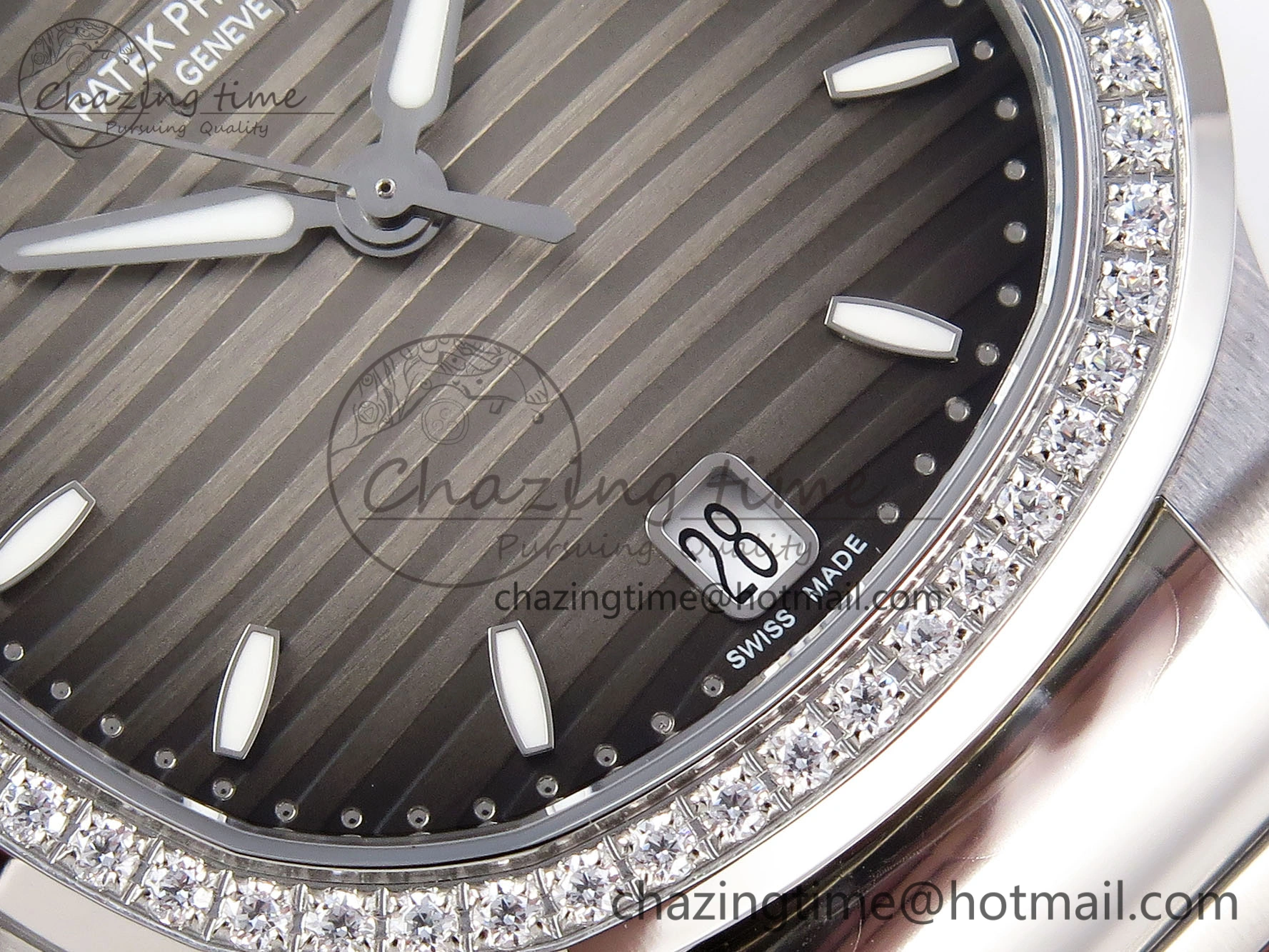 NAUTILUS 7118 LADIES SS PPF 1:1 BEST EDITION BROWN DIAL DIAMONDS BEZEL ON SS BRACELET 324CS RelaxedFit 8771