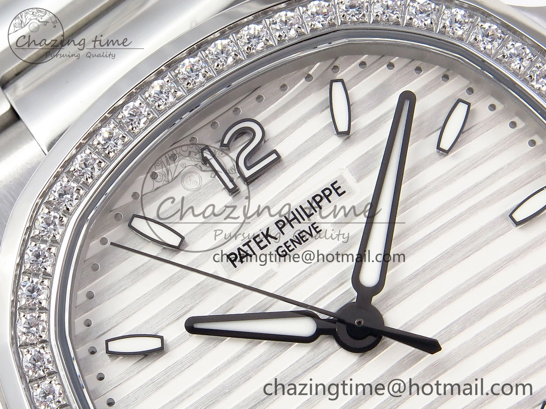 Unique NAUTILUS 7118 LADIES SS PPF 1:1 BEST EDITION WHITE DIAL DIAMONDS BEZEL ON SS BRACELET 324CS 8774