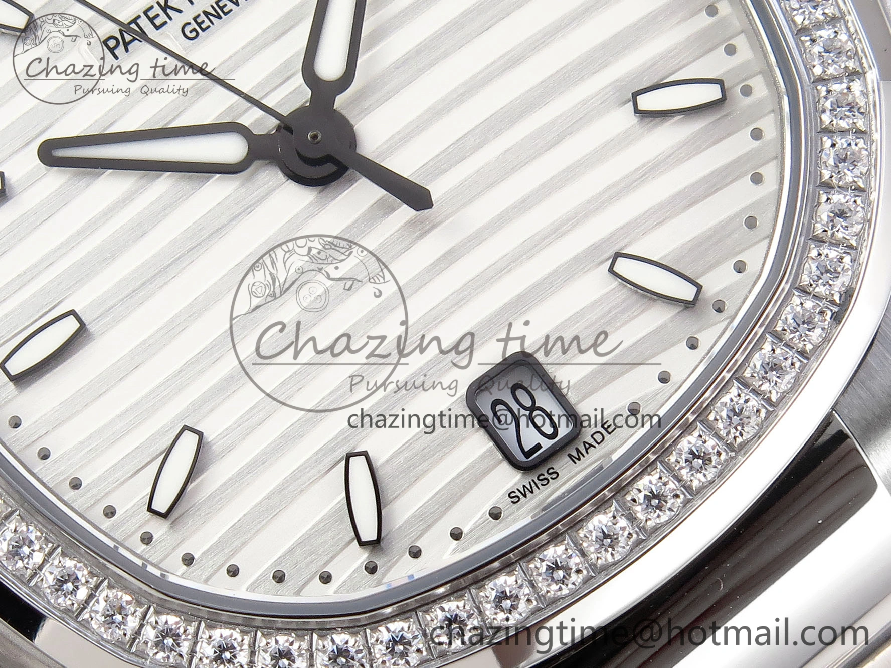 Unique NAUTILUS 7118 LADIES SS PPF 1:1 BEST EDITION WHITE DIAL DIAMONDS BEZEL ON SS BRACELET 324CS 8774