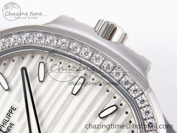 Unique NAUTILUS 7118 LADIES SS PPF 1:1 BEST EDITION WHITE DIAL DIAMONDS BEZEL ON SS BRACELET 324CS 8774