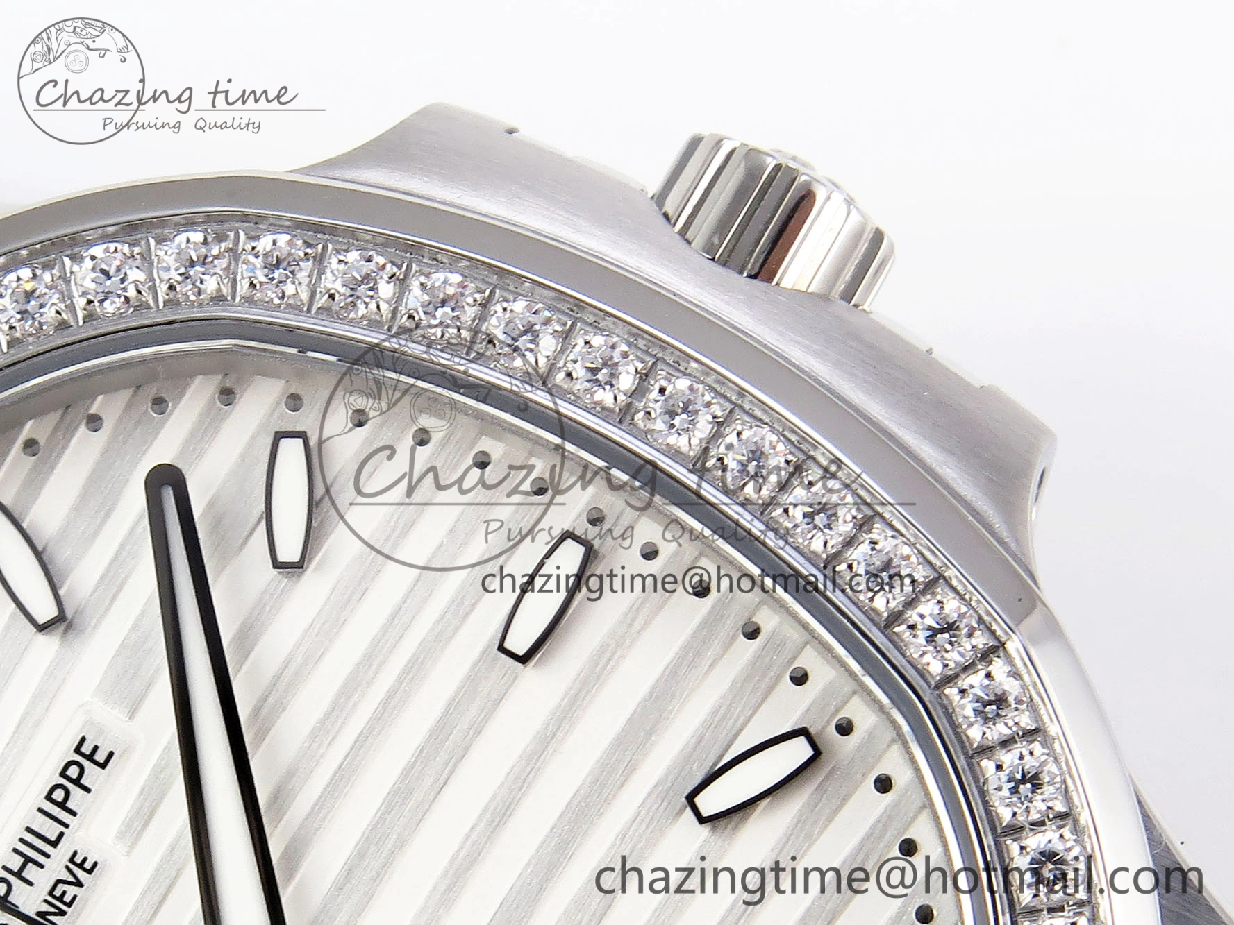 Unique NAUTILUS 7118 LADIES SS PPF 1:1 BEST EDITION WHITE DIAL DIAMONDS BEZEL ON SS BRACELET 324CS 8774