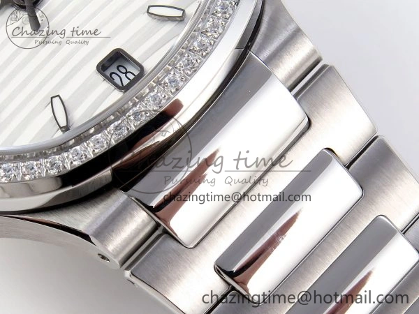 Unique NAUTILUS 7118 LADIES SS PPF 1:1 BEST EDITION WHITE DIAL DIAMONDS BEZEL ON SS BRACELET 324CS 8774