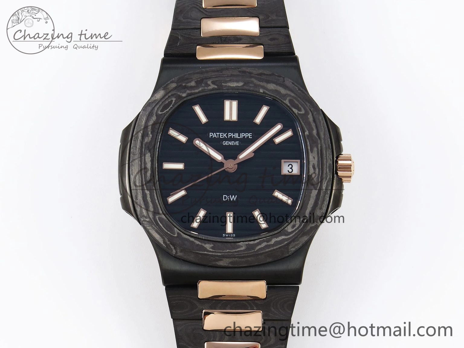 Resilient Nautilus 5711 DIW Carbon DIWF 1:1 Best Edition Black Textured Dial on Carbon RG Bracelet 324CS 8791