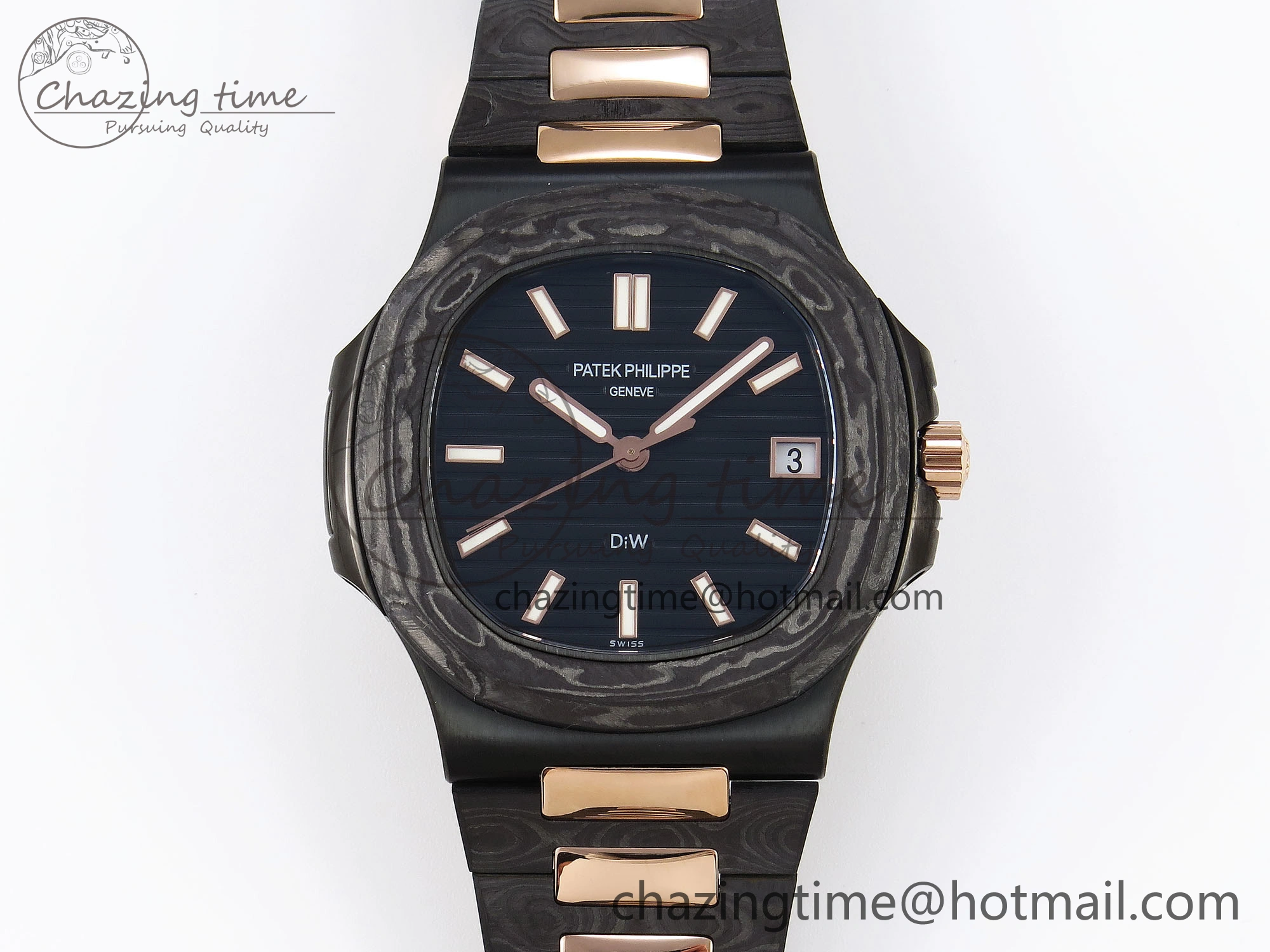 Resilient Nautilus 5711 DIW Carbon DIWF 1:1 Best Edition Black Textured Dial on Carbon RG Bracelet 324CS 8791