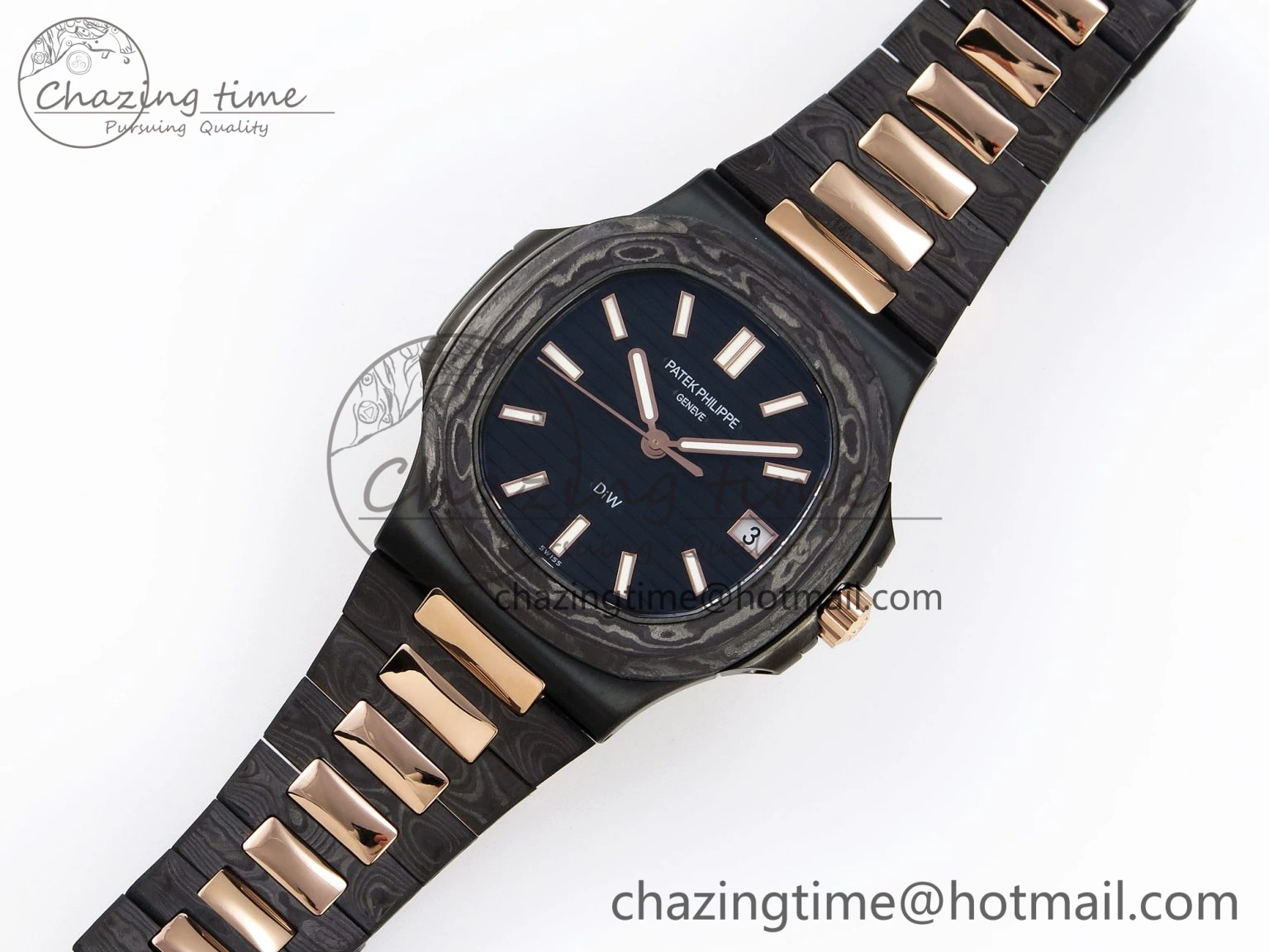 Resilient Nautilus 5711 DIW Carbon DIWF 1:1 Best Edition Black Textured Dial on Carbon RG Bracelet 324CS 8791