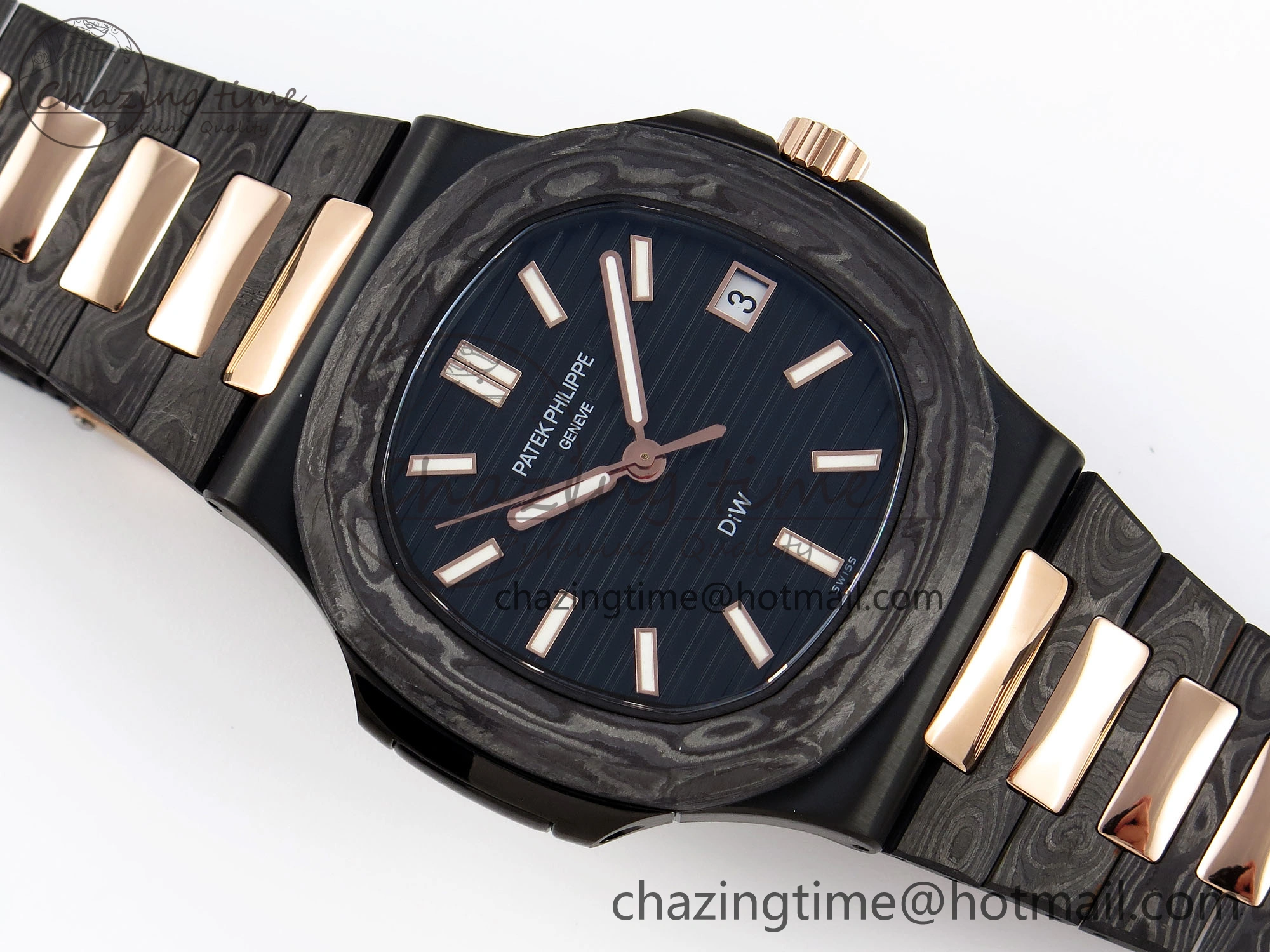 Resilient Nautilus 5711 DIW Carbon DIWF 1:1 Best Edition Black Textured Dial on Carbon RG Bracelet 324CS 8791