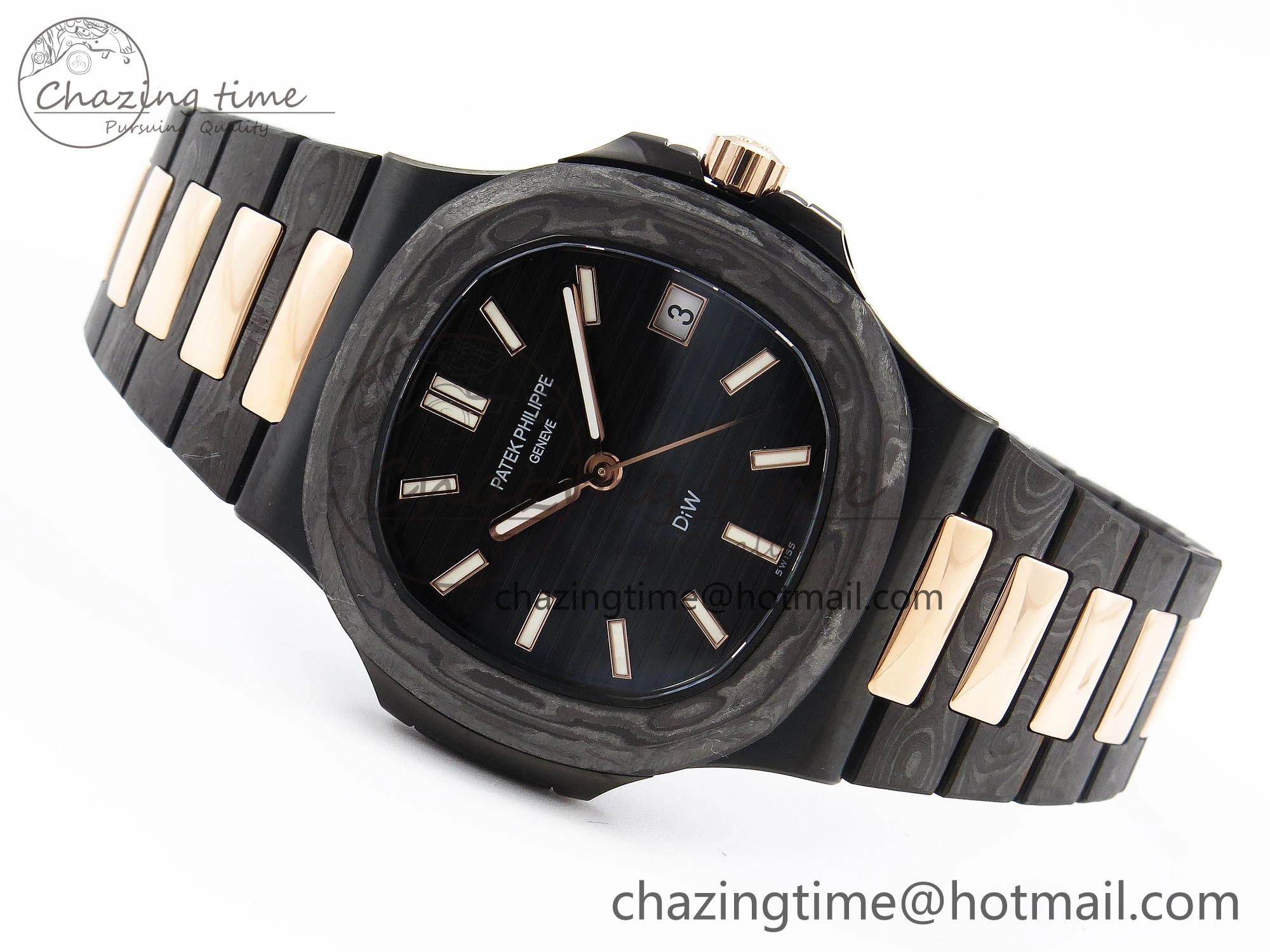 Resilient Nautilus 5711 DIW Carbon DIWF 1:1 Best Edition Black Textured Dial on Carbon RG Bracelet 324CS 8791