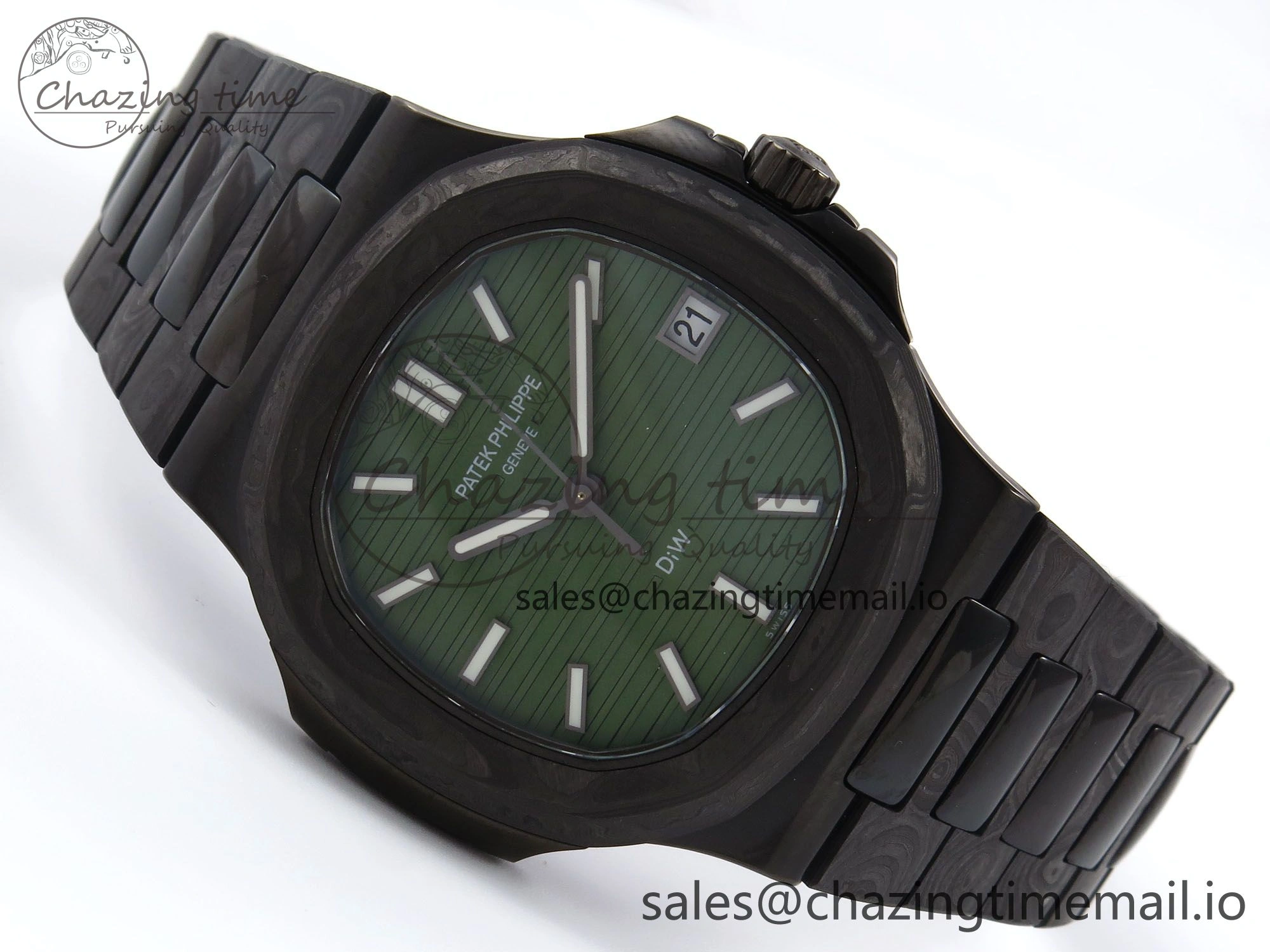 Nautilus 5711 DIW Carbon DIWF 1:1 Best Edition Green Textured Dial On Carbon Bracelet 324CS DailyWear 8693