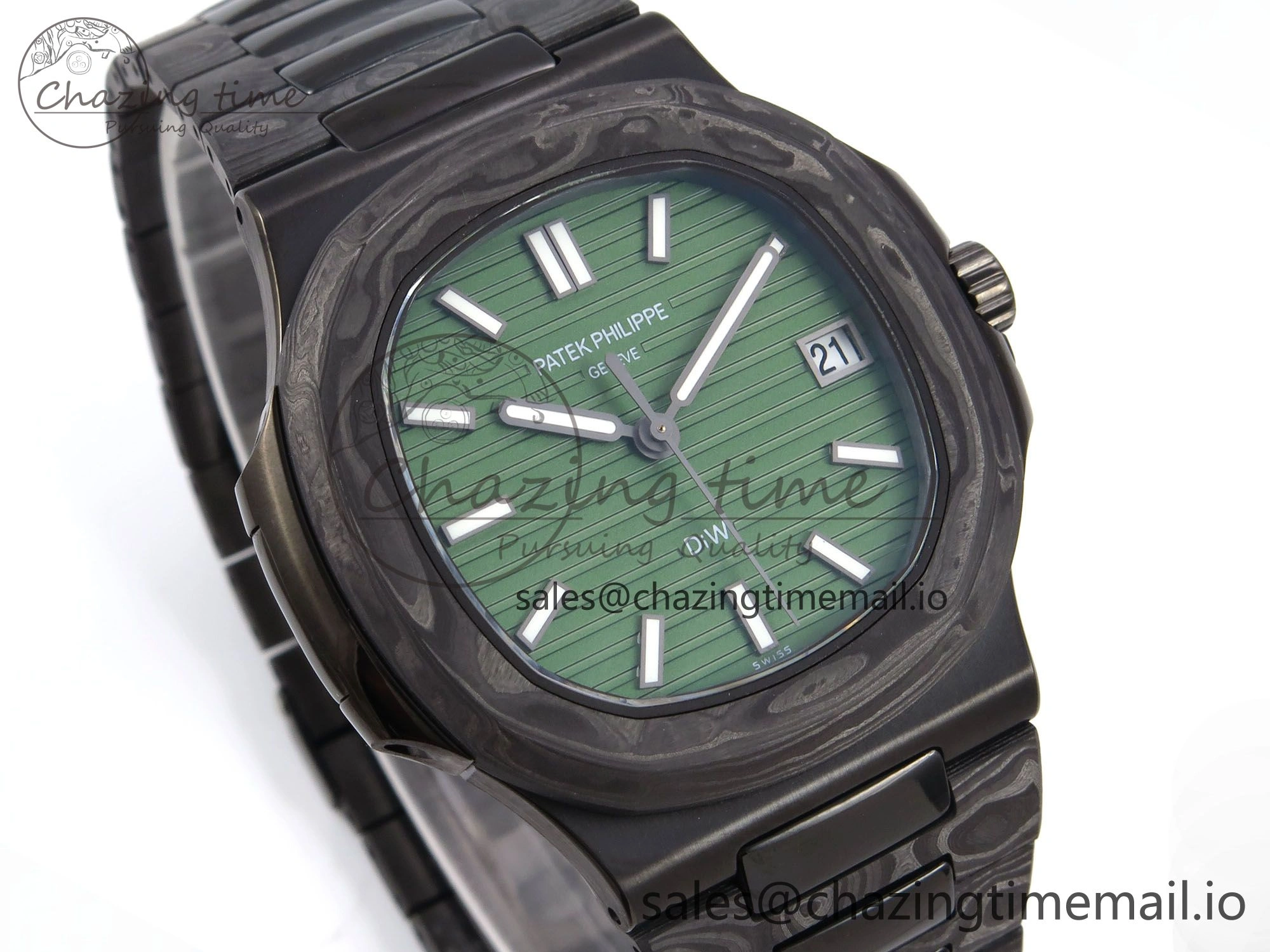 Nautilus 5711 DIW Carbon DIWF 1:1 Best Edition Green Textured Dial On Carbon Bracelet 324CS DailyWear 8693