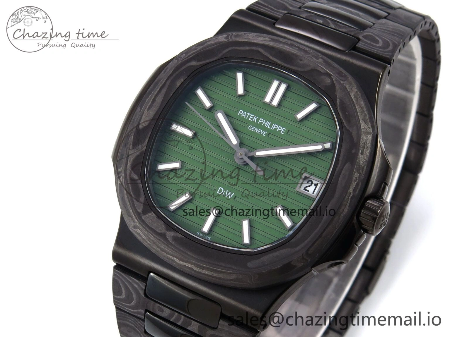 Nautilus 5711 DIW Carbon DIWF 1:1 Best Edition Green Textured Dial On Carbon Bracelet 324CS DailyWear 8693