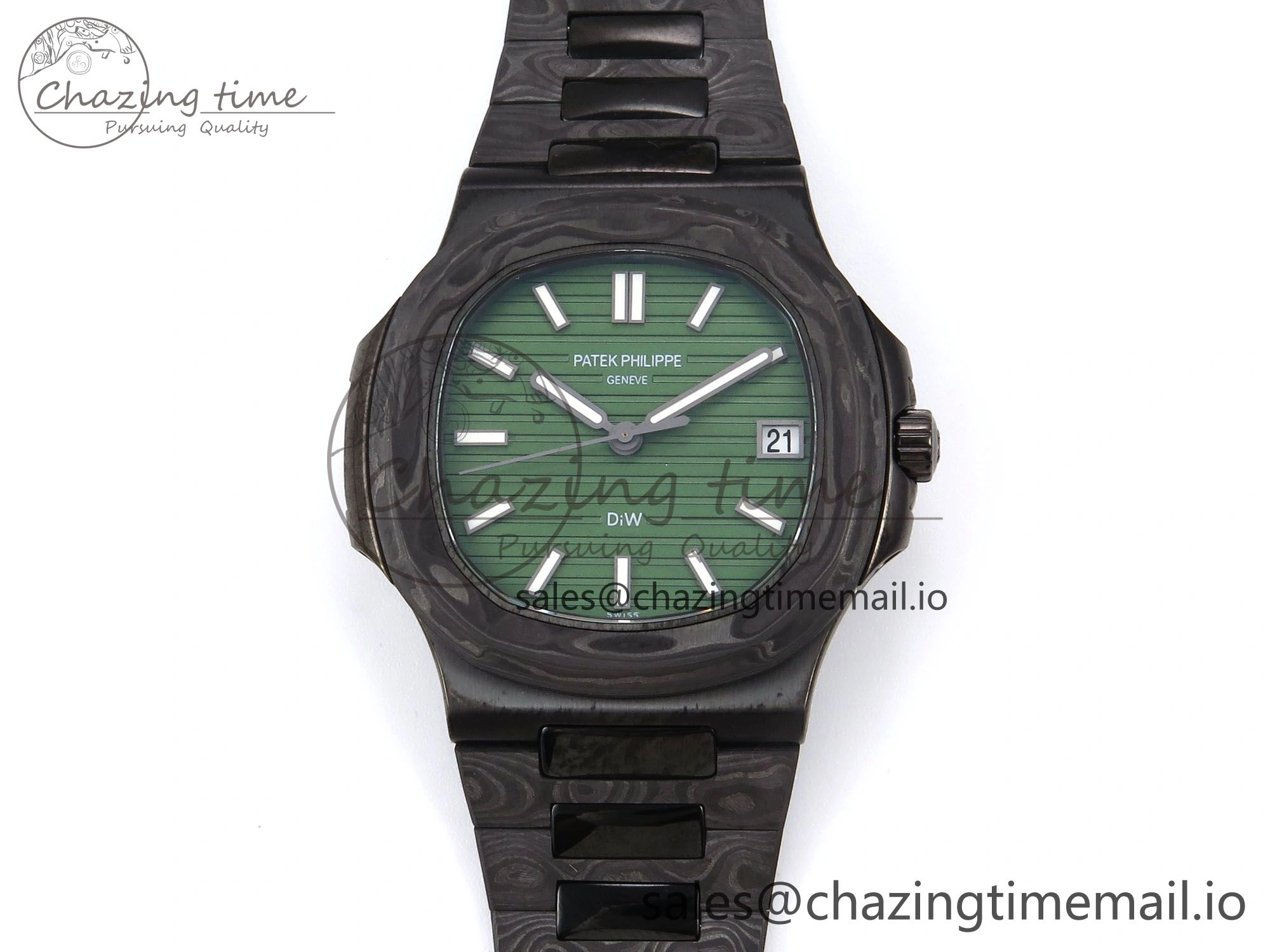 Nautilus 5711 DIW Carbon DIWF 1:1 Best Edition Green Textured Dial On Carbon Bracelet 324CS DailyWear 8693