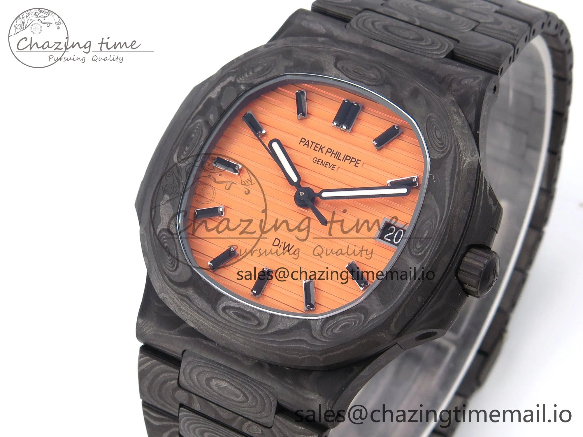 Tailored Nautilus 5711 DIW Carbon DIWF 1:1 Best Edition Orange Textured Dial On Carbon Bracelet 324CS 8694
