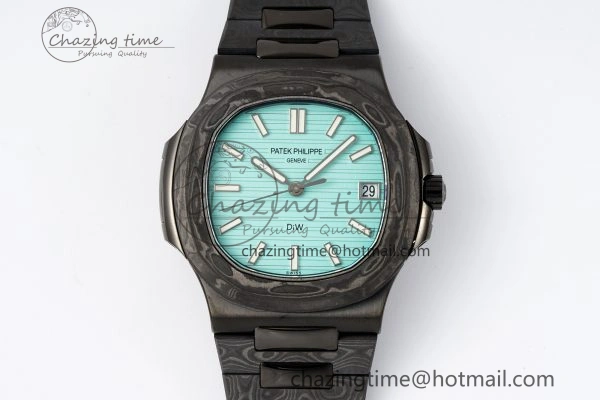 Nautilus 5711 DIW Carbon DIWF 1:1 Best Edition Tiffany Blue Textured Dial on Carbon PVD Bracelet 324CS Effortless 8785