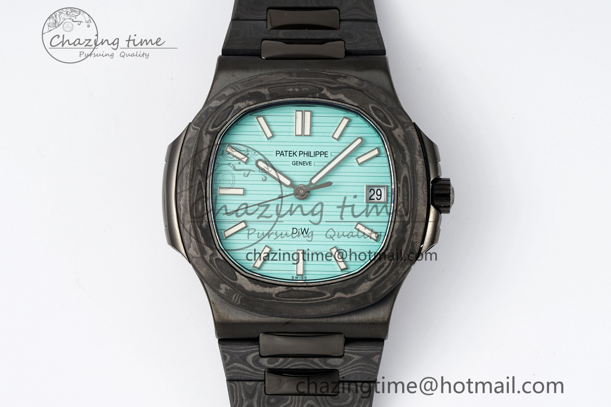 Nautilus 5711 DIW Carbon DIWF 1:1 Best Edition Tiffany Blue Textured Dial on Carbon PVD Bracelet 324CS Effortless 8785