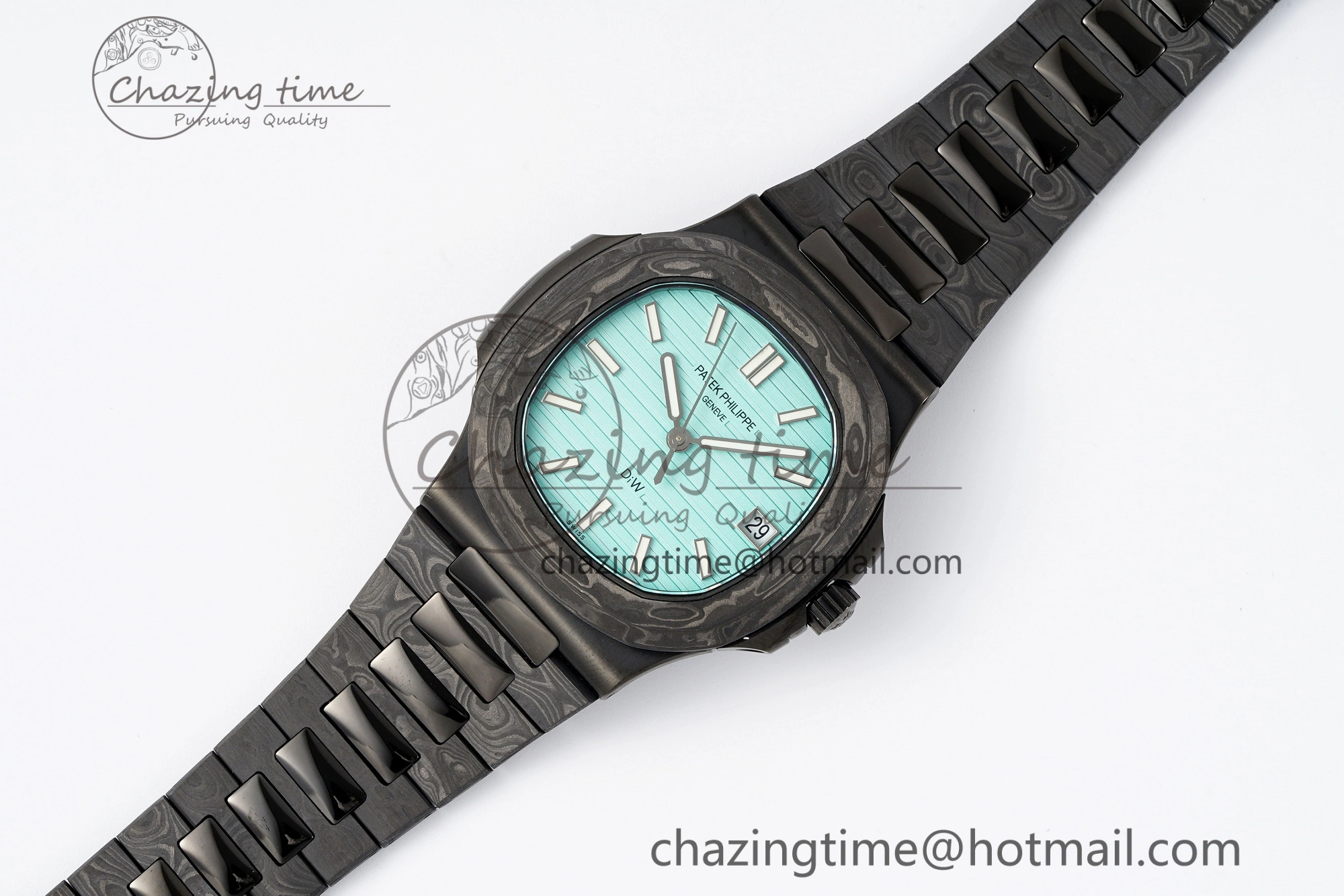 Nautilus 5711 DIW Carbon DIWF 1:1 Best Edition Tiffany Blue Textured Dial on Carbon PVD Bracelet 324CS Effortless 8785