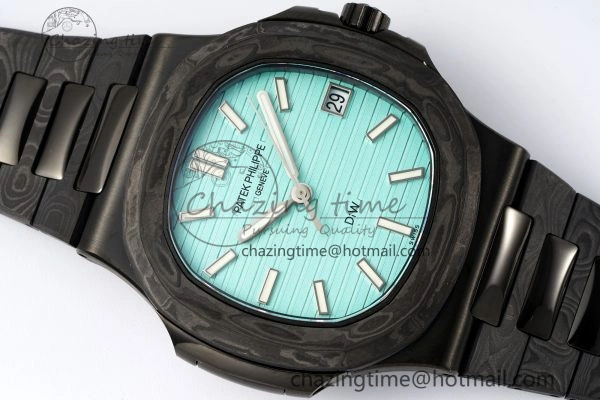 Nautilus 5711 DIW Carbon DIWF 1:1 Best Edition Tiffany Blue Textured Dial on Carbon PVD Bracelet 324CS Effortless 8785