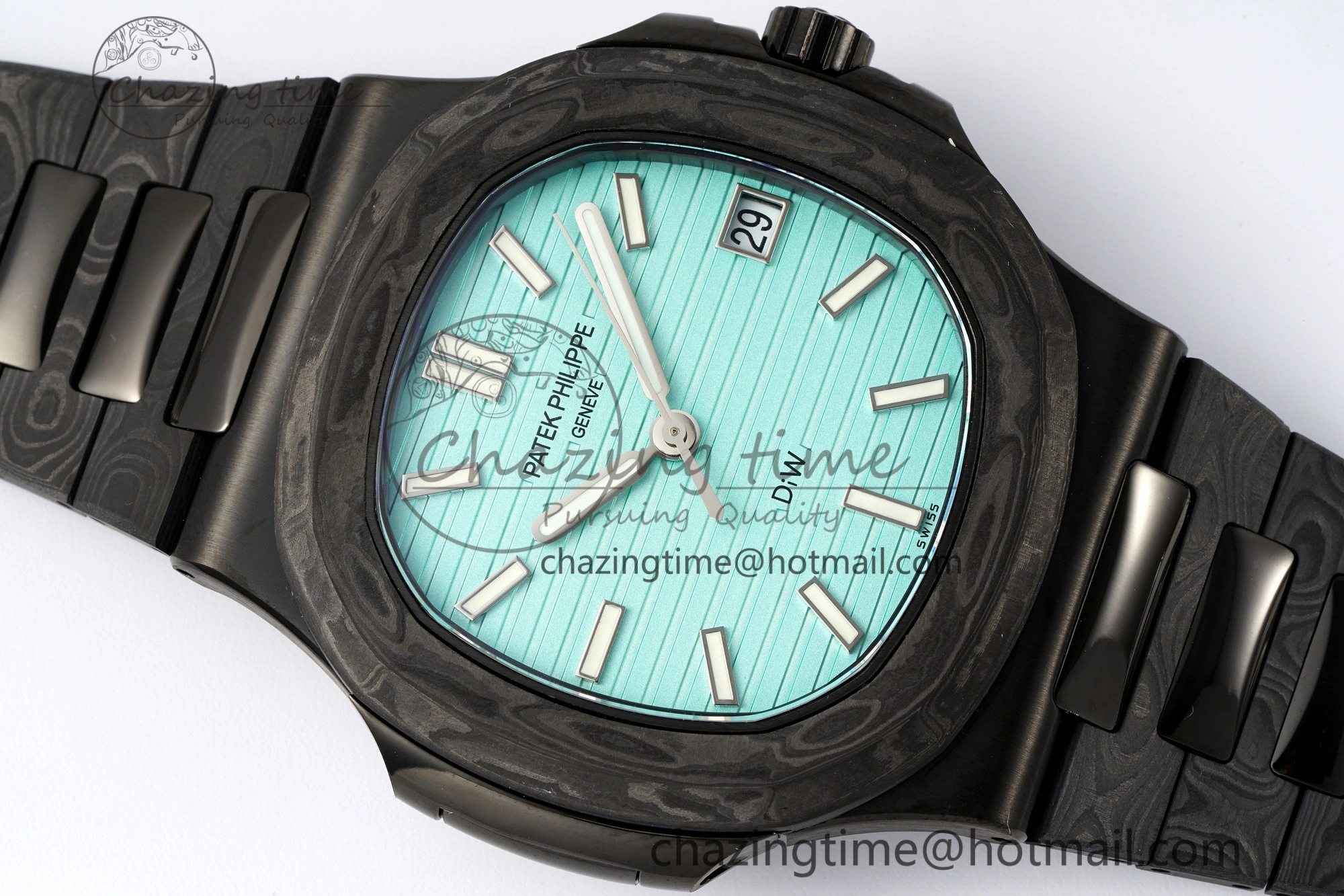 Nautilus 5711 DIW Carbon DIWF 1:1 Best Edition Tiffany Blue Textured Dial on Carbon PVD Bracelet 324CS Effortless 8785