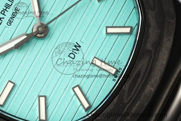Nautilus 5711 DIW Carbon DIWF 1:1 Best Edition Tiffany Blue Textured Dial on Carbon PVD Bracelet 324CS Effortless 8785