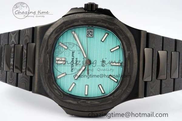 Nautilus 5711 DIW Carbon DIWF 1:1 Best Edition Tiffany Blue Textured Dial on Carbon PVD Bracelet 324CS Effortless 8785