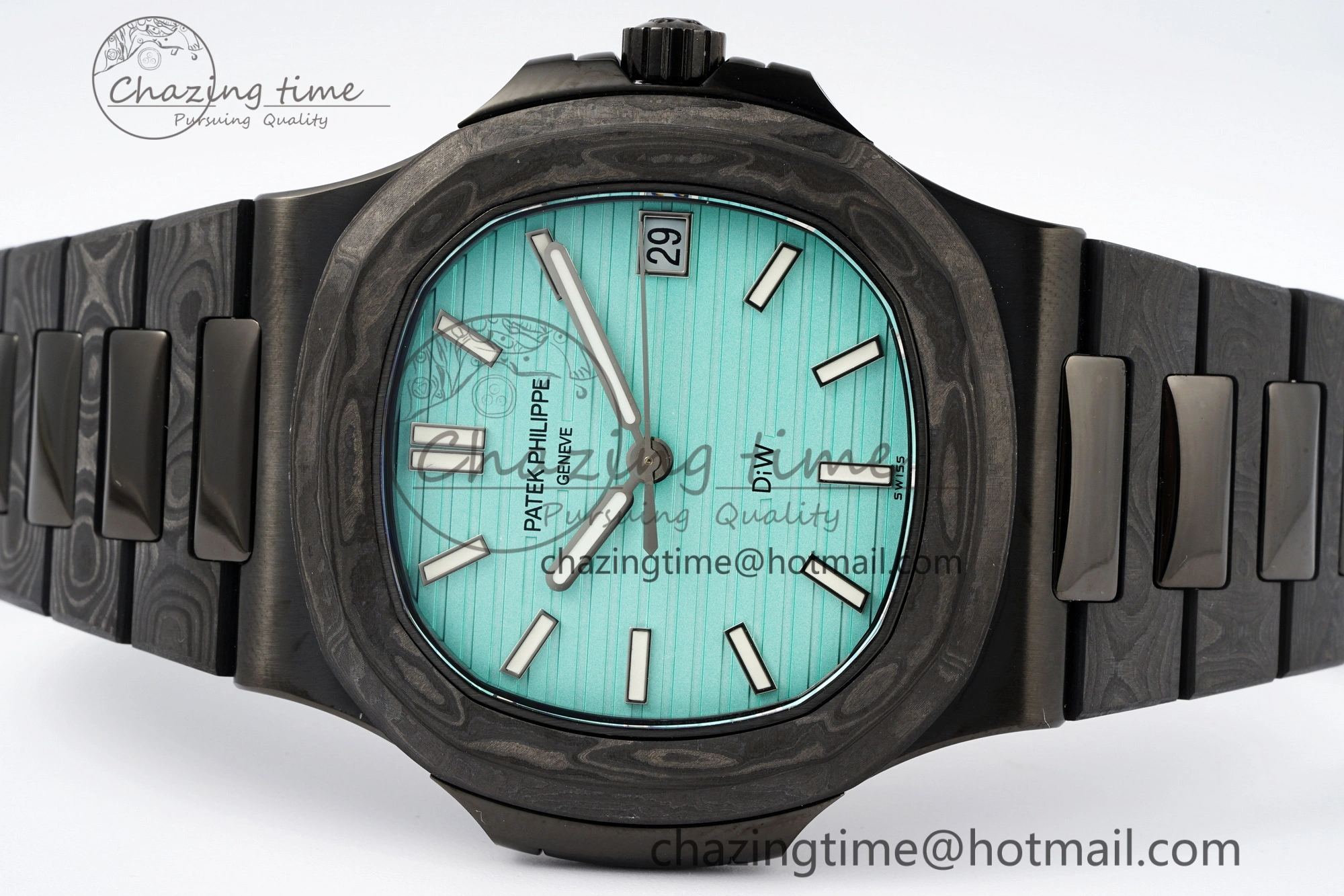 Nautilus 5711 DIW Carbon DIWF 1:1 Best Edition Tiffany Blue Textured Dial on Carbon PVD Bracelet 324CS Effortless 8785
