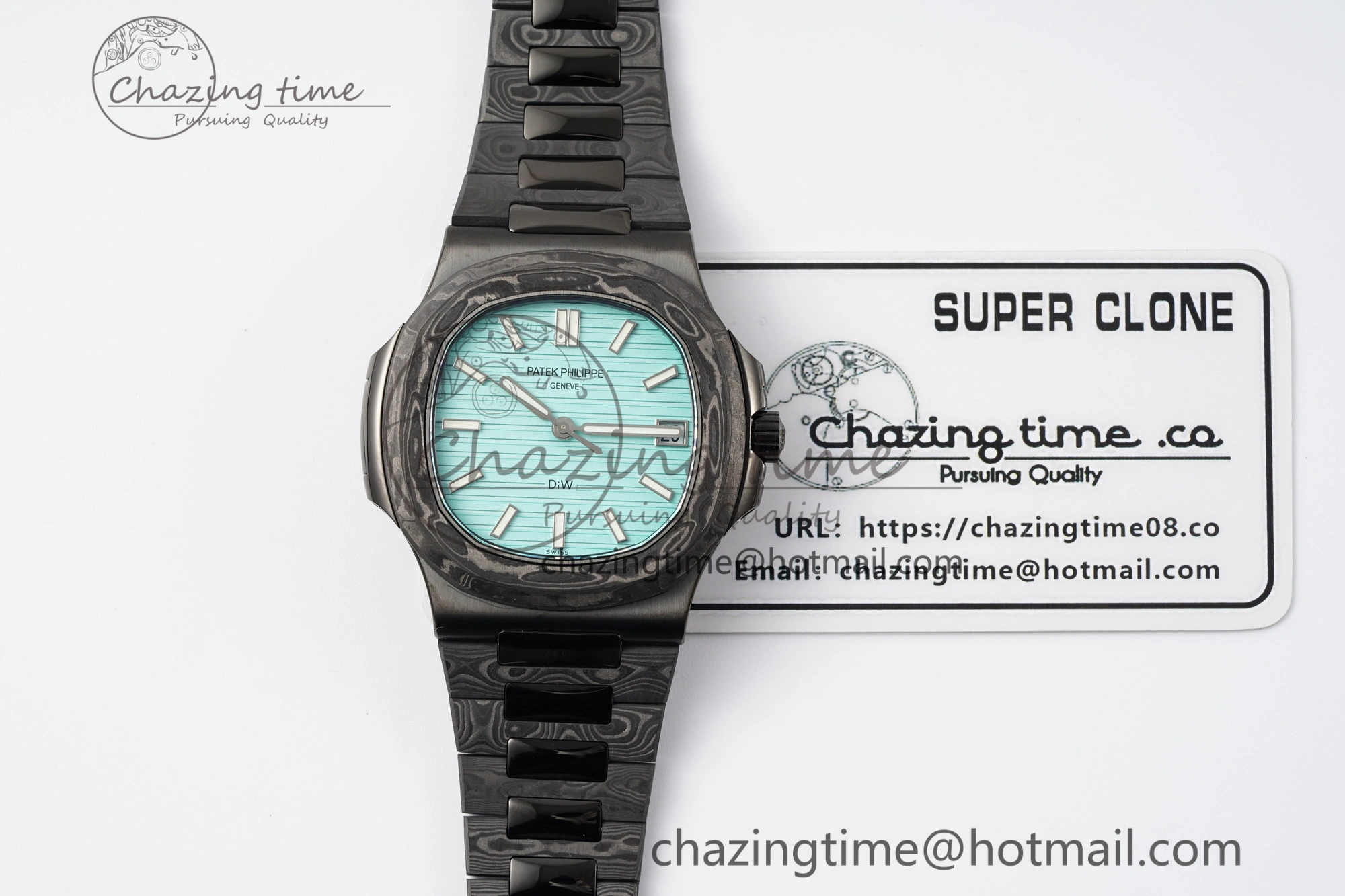 Nautilus 5711 DIW Carbon DIWF 1:1 Best Edition Tiffany Blue Textured Dial on Carbon PVD Bracelet 324CS Effortless 8785