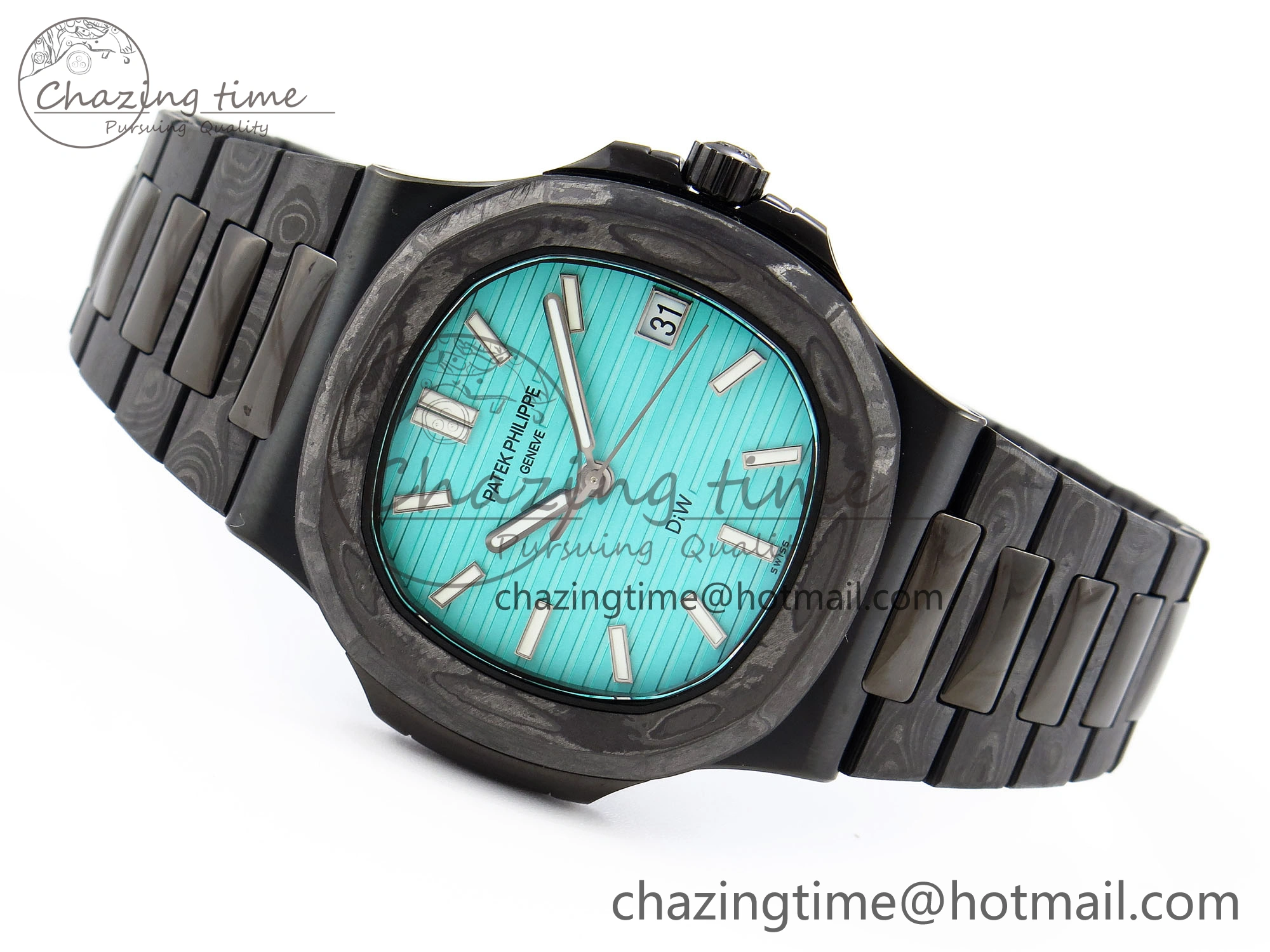Popular Nautilus 5711 DIW Carbon DIWF 1:1 Best Edition Tiffany Blue Textured Dial on Carbon PVD Bracelet 324CS 8793
