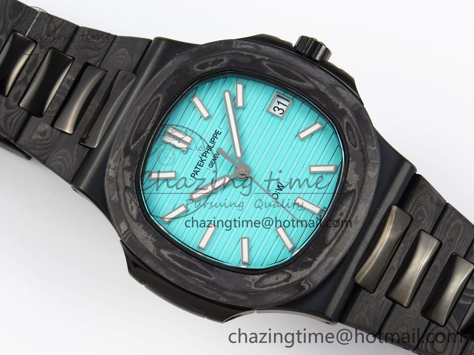 Popular Nautilus 5711 DIW Carbon DIWF 1:1 Best Edition Tiffany Blue Textured Dial on Carbon PVD Bracelet 324CS 8793