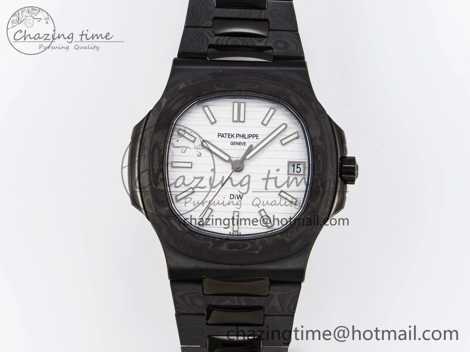 Nautilus 5711 DIW Carbon DIWF 1:1 Best Edition White Textured Dial on Carbon PVD Bracelet 324CS Stretchable 8792