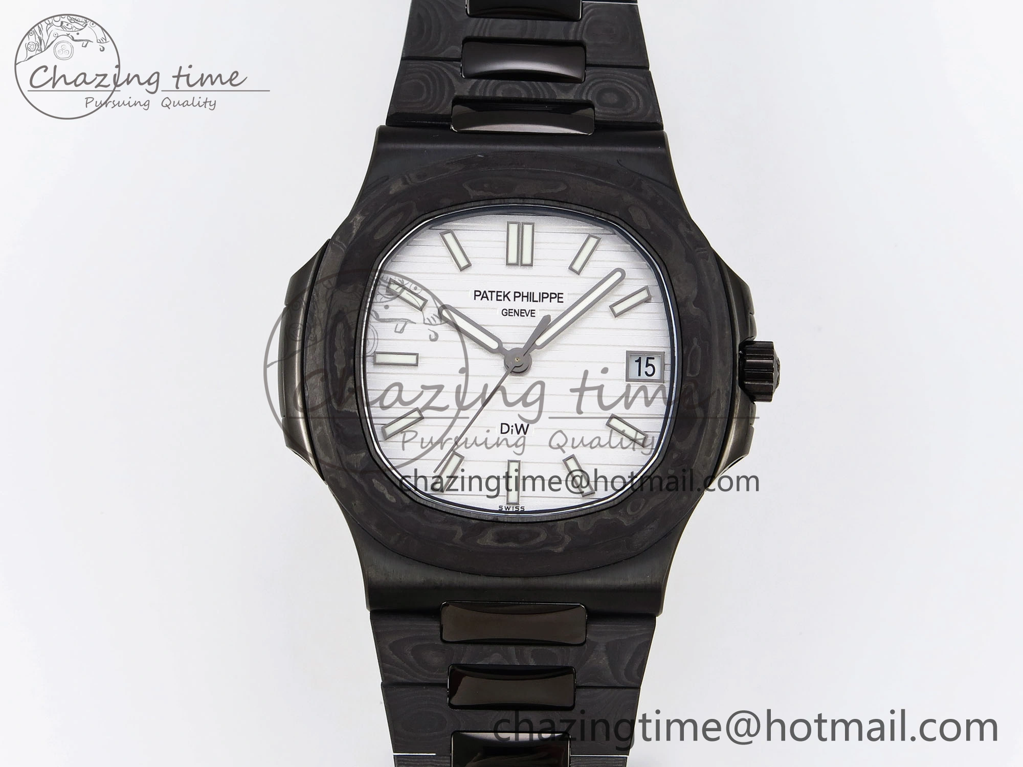 Nautilus 5711 DIW Carbon DIWF 1:1 Best Edition White Textured Dial on Carbon PVD Bracelet 324CS Stretchable 8792