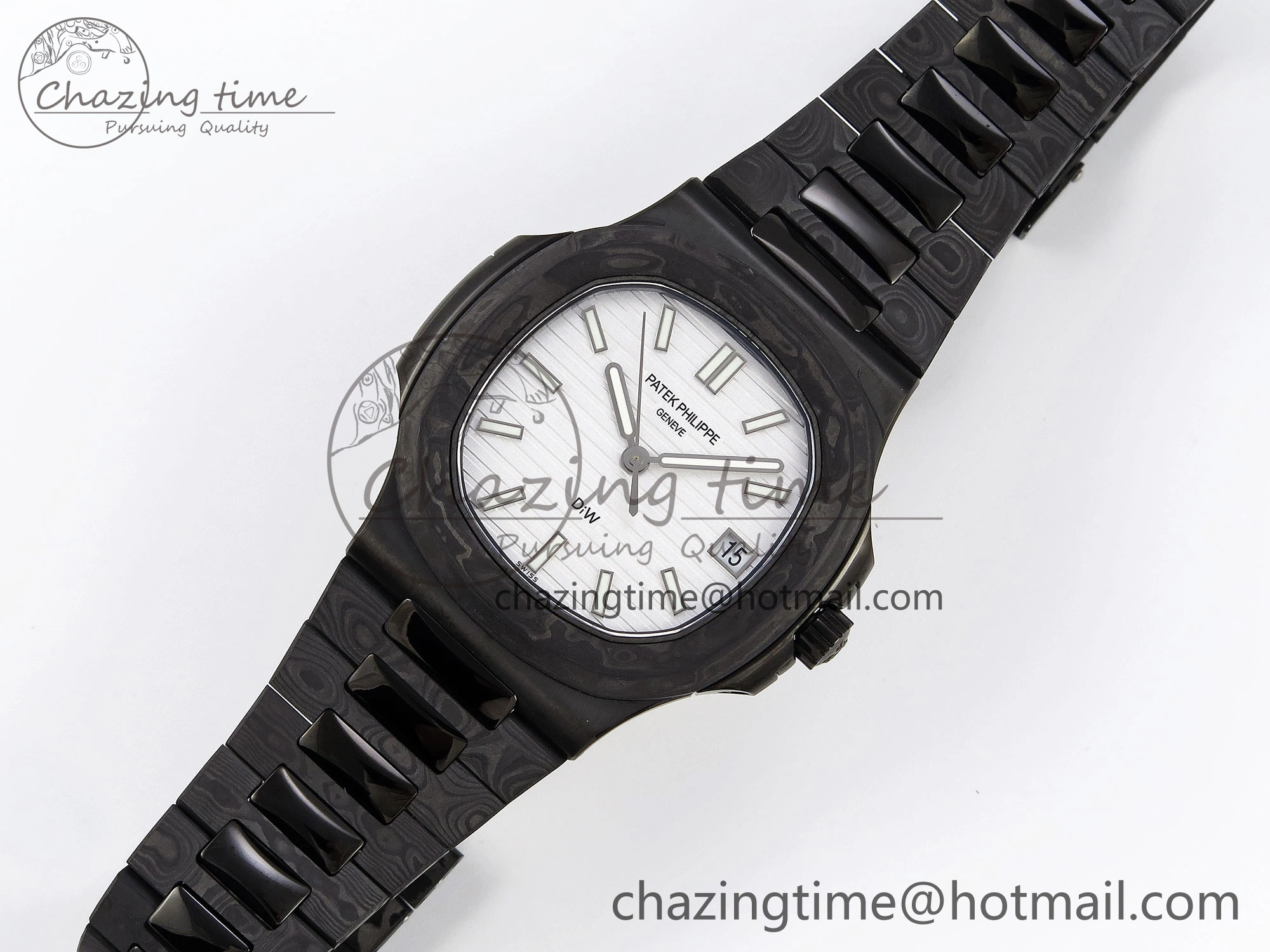 Nautilus 5711 DIW Carbon DIWF 1:1 Best Edition White Textured Dial on Carbon PVD Bracelet 324CS Stretchable 8792