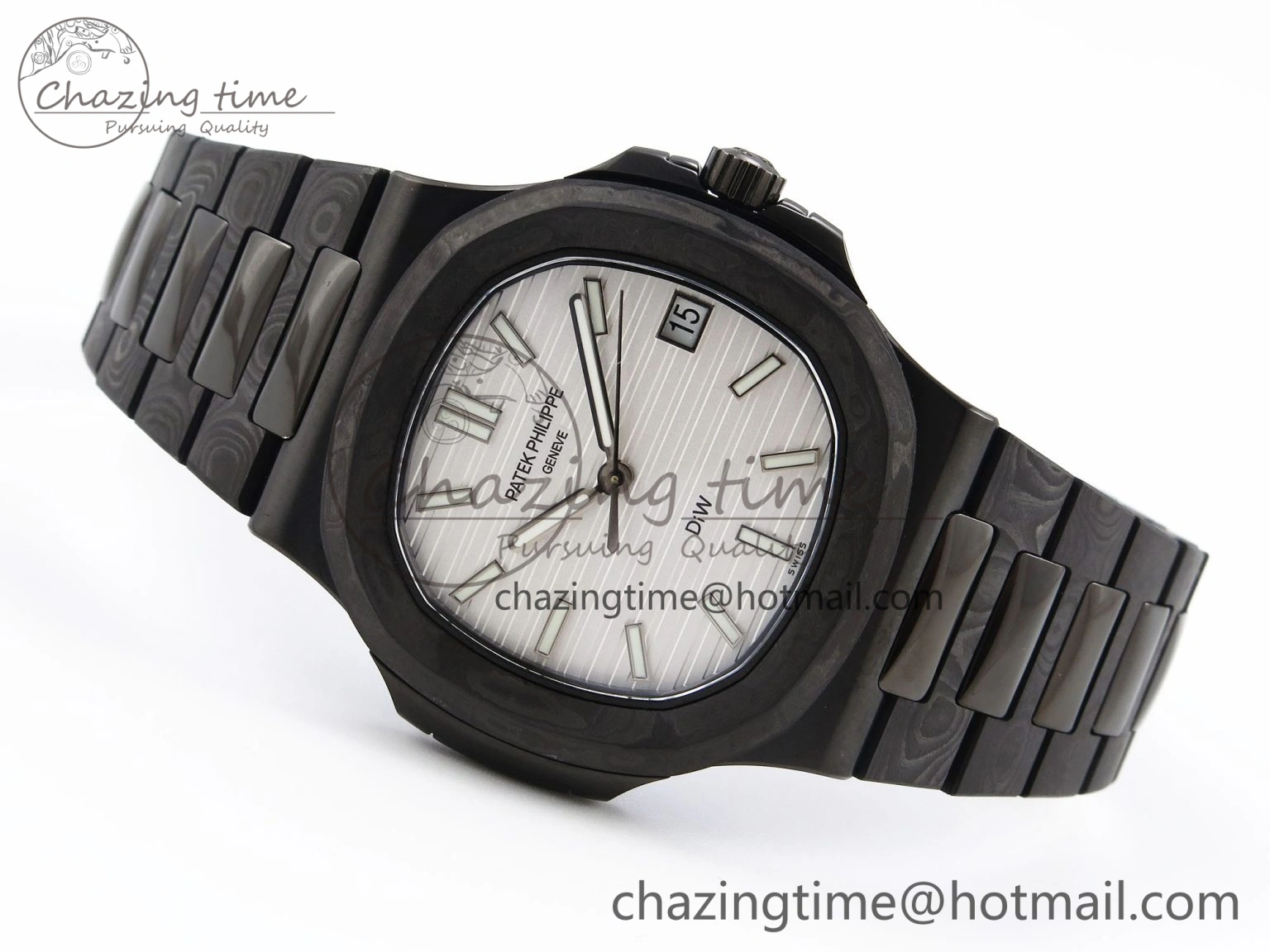 Nautilus 5711 DIW Carbon DIWF 1:1 Best Edition White Textured Dial on Carbon PVD Bracelet 324CS Stretchable 8792