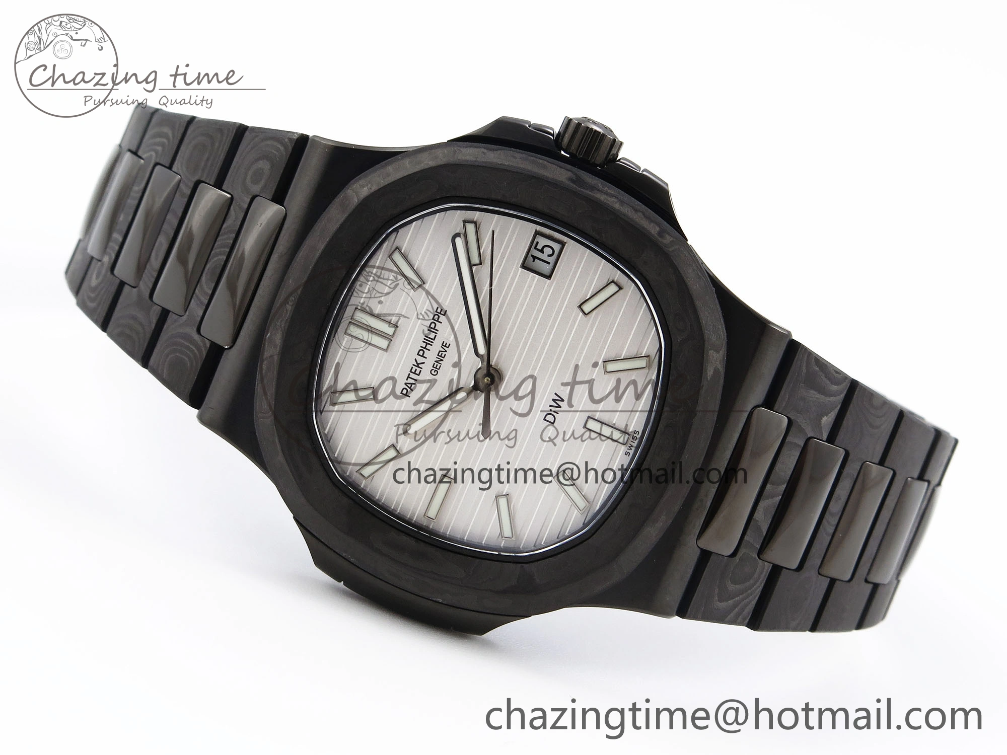Nautilus 5711 DIW Carbon DIWF 1:1 Best Edition White Textured Dial on Carbon PVD Bracelet 324CS Stretchable 8792