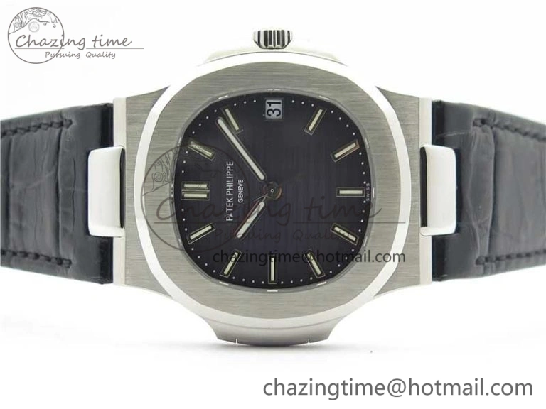 Comfortable Nautilus 5711 PPF 1:1 Best Edition Gray Textured Dial on Leather Strap 324CS V 8939