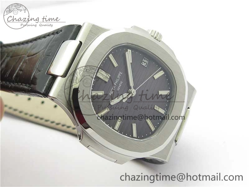 Comfortable Nautilus 5711 PPF 1:1 Best Edition Gray Textured Dial on Leather Strap 324CS V 8939