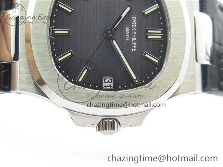 Comfortable Nautilus 5711 PPF 1:1 Best Edition Gray Textured Dial on Leather Strap 324CS V 8939