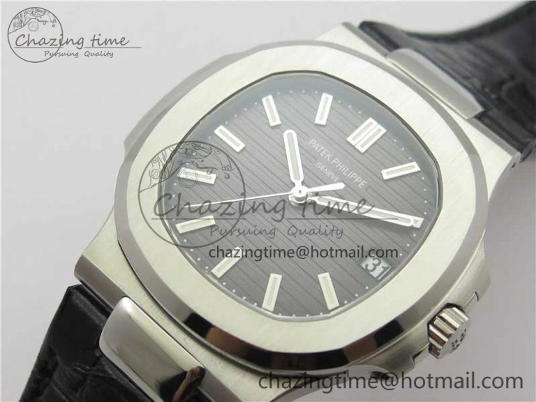 Comfortable Nautilus 5711 PPF 1:1 Best Edition Gray Textured Dial on Leather Strap 324CS V 8939