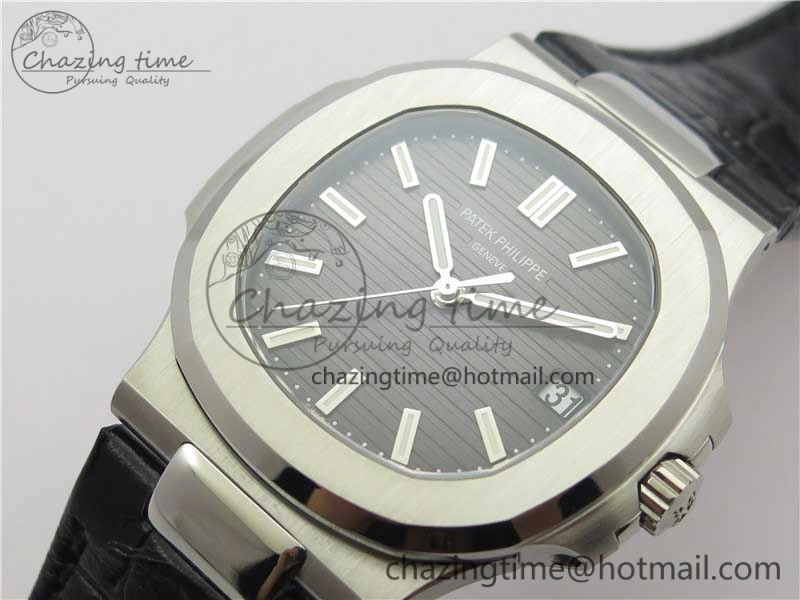 Comfortable Nautilus 5711 PPF 1:1 Best Edition Gray Textured Dial on Leather Strap 324CS V 8939