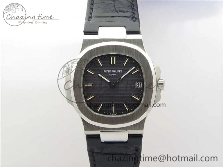 Comfortable Nautilus 5711 PPF 1:1 Best Edition Gray Textured Dial on Leather Strap 324CS V 8939