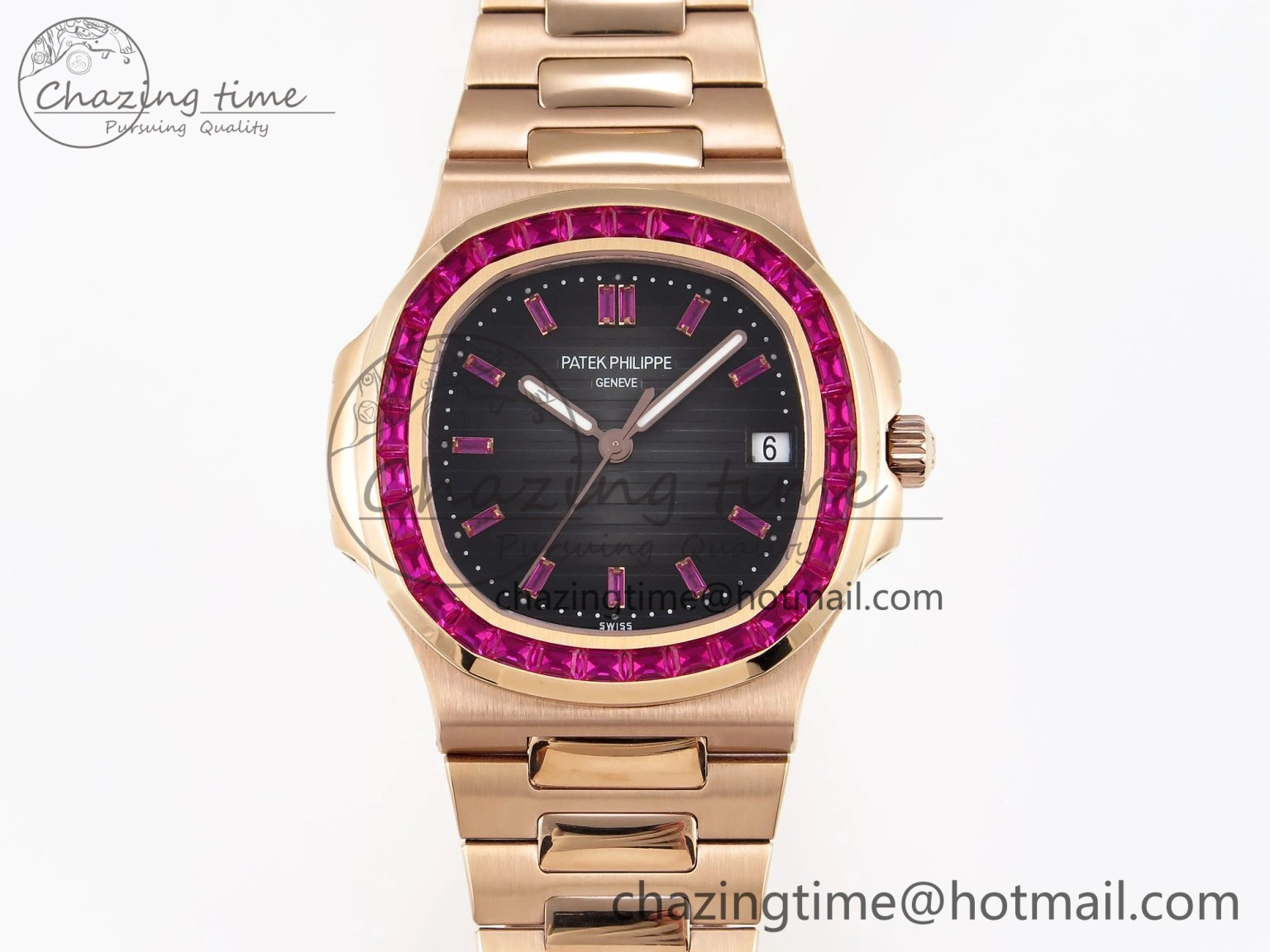 Nautilus 5711 RG GPF 1:1 Best Edition Gray Dial Purple Diamonds Bezel on RG Bracelet 324CS Reliable 8790