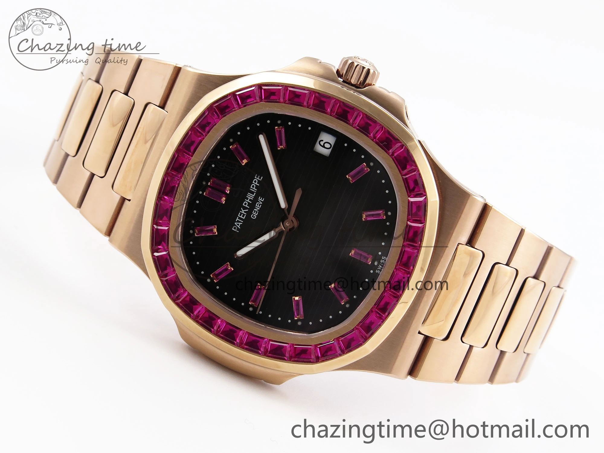 Nautilus 5711 RG GPF 1:1 Best Edition Gray Dial Purple Diamonds Bezel on RG Bracelet 324CS Reliable 8790
