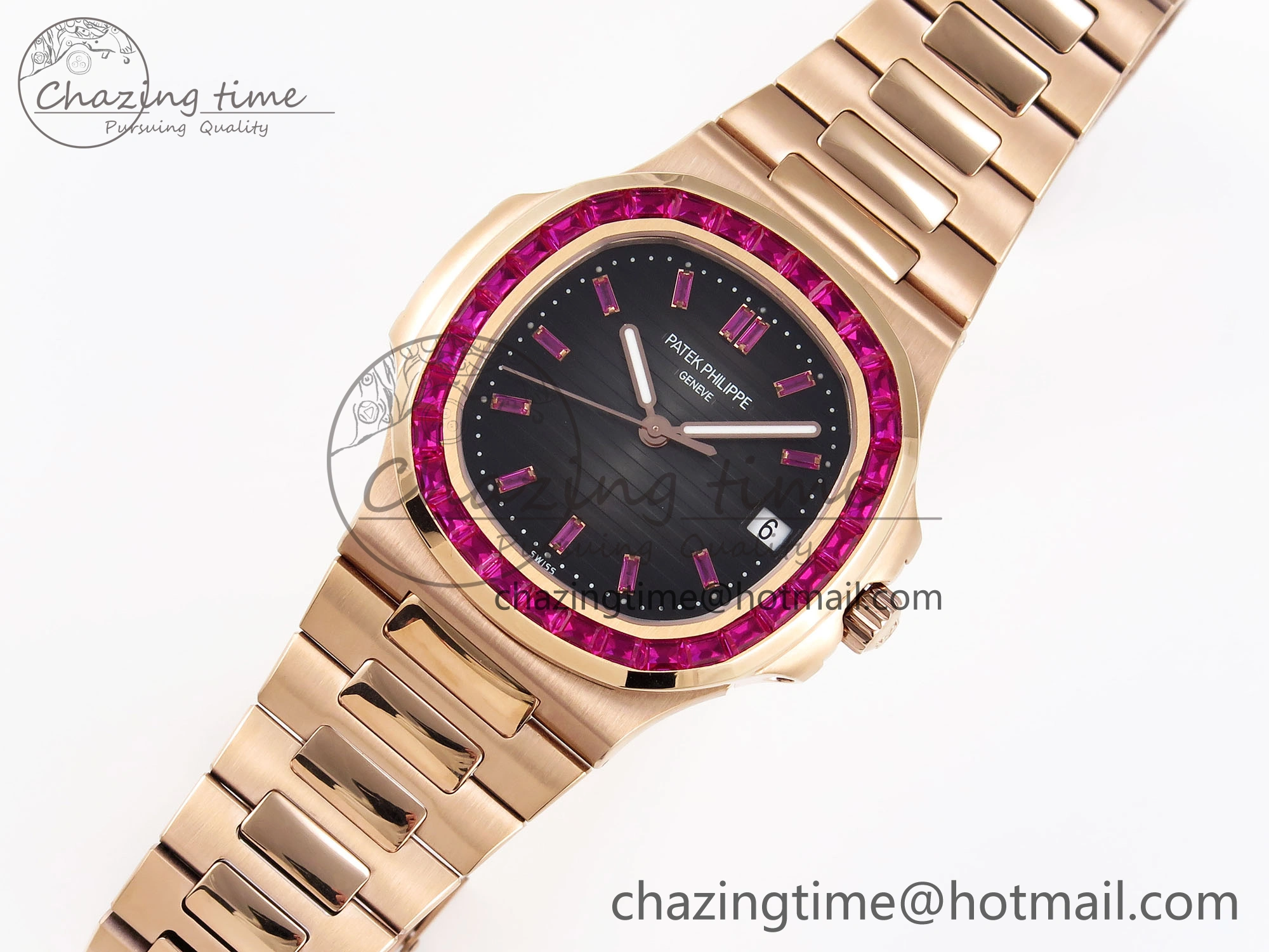 Nautilus 5711 RG GPF 1:1 Best Edition Gray Dial Purple Diamonds Bezel on RG Bracelet 324CS Reliable 8790