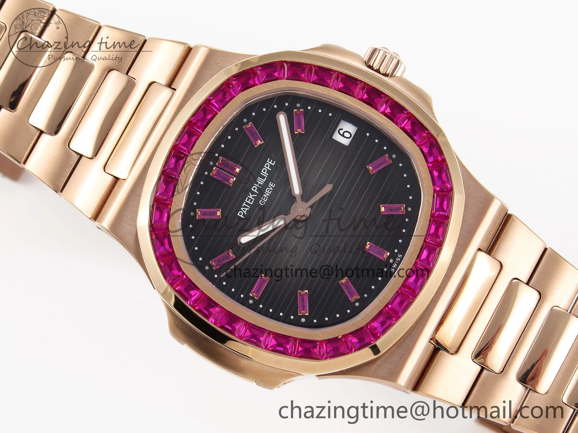 Nautilus 5711 RG GPF 1:1 Best Edition Gray Dial Purple Diamonds Bezel on RG Bracelet 324CS Reliable 8790
